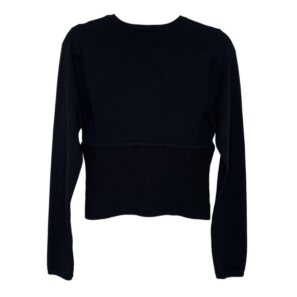 Babaton Black Ribbed Scoop Neck Long Sleeve Crop Top, L - Picture 2 of 8